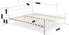 Łóżko Metalowe 160x200 cm ze Stelażem Dwuosobowe GRIFFIN Białe