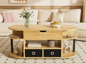 Nowoczesny stół kawowy 105x50x60cm - Funkcja podnoszenia - 2 szuflady - Wiele przegród do przechowywania - Naturalny + czarny