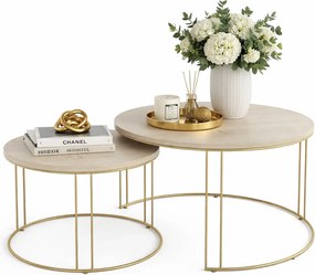 Nowoczesny komplet stolików kawowych złoty + dąb sonoma C0-L73