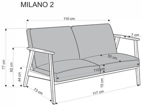Sofa MILANO 2S niebieska/orzech dwuosobowa HALMAR