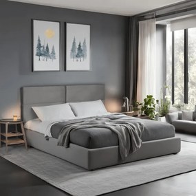 Łóżko Tapicerowane 160x200 cm ze Stelażem Dwuosobowe TULSA Welurowe Szare