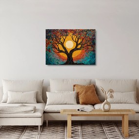 Obraz na szkle - Słońce w koronie drzewa życia (70x50 cm)