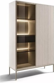 Witryna Shark 104x166 cm LED push to open MDF szkło hartowane stal kaszmir, czarny/dąb wotan