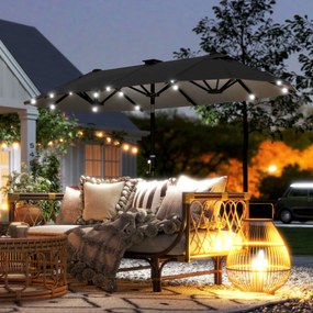 Outsunny Podwójny Parasol Tarasowy, Regulowany, z Panelem Słonecznym, 35 LED, Stalowa Rama, Szary, 2,95 x 1,50 x 2,19 m