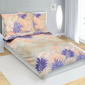 Bellatex Bawełniana pościel Listy łososiowa,fioletowa, 140 x 200 cm, 70 x 90 cm