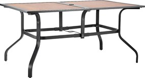 Stół do Jadalni SucceBuy na Taras Zewnętrzny, 150.5 cm, Prostokątny Stół Bistro ze Stali Imitującej Drewno, z Otworem na Parasol 3.8 cm, Brązowy I Czarny