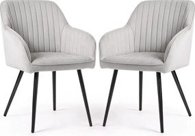 2x Welurowe krzesło tapicerowane z przeszyciami Szary FLORENCE Czarne nogi