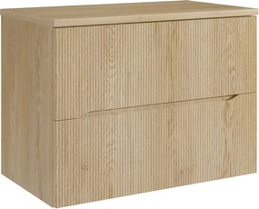 Szafka łazienkowa wisząca prążkowana z półką – Jasny naturalny – 80 cm – ORISO