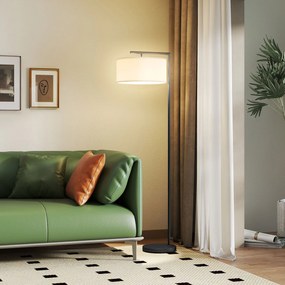 HOMCOM Lampa stojąca, lampa stojąca, oprawka E27, czarny, biały abażur z tkaniny, włącznik nożny, żelazo, 47 x 37 x 153 cm | Aosom PL