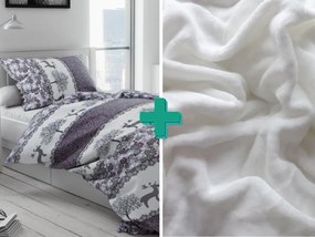 PrzytulneMieszkanie.pl PrzytulneMieszkanie.pl PrzytulneMieszkanie.pl Pościel mikroplusz ŚWIĄTECZNE RENIFERY szara + prześcieradło mikroplusz SOFT 90x200 cm białe
