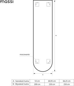 Lustro portalowe bez ramy oszlifowane obracalne bez podświetlenia ARCH SLIM XXL | Różne rozmiary | Różne kolory szkła : Kolor tafli szkła - Srebrny, Rozmiar - 53 x 200 cm