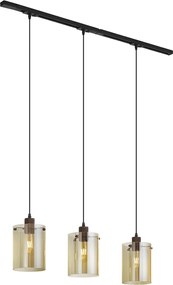 Modern railsysteem zwart met 3 hanglampen van amber glas 1-fase - Iconic Dome