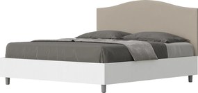 Łóżko wyposażone w stelaż z listwami z pojemnikiem 160x190 konstrukcja Frassino biała zagłówek sztucznej skóry Szaro-beżowy Grace