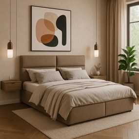 Łóżko Kontynentalne Tapicerowane AMBER 145x210 z Pojemnikiem Brązowe