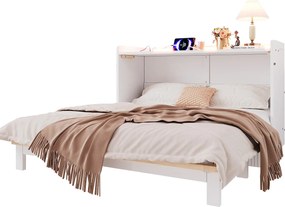 Łóżko chowane 140x200 cm - z portem USB + gniazdkiem elektrycznym - z oświetleniem LED - Łóżko chowane - biały​ (materac nie jest wliczony w cenę)