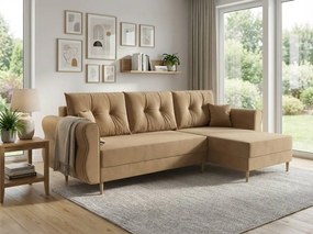 Rozkładana dwustronna sofa w kształcie L SILVIANO 230x140 cm, beżowa