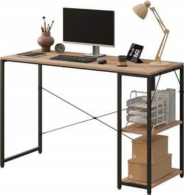 Biurko komputerowe stół loft jasny brąz nowoczesne z półkami industrialne