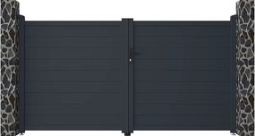 Brama wjazdowa rozwierna NAZARIO, pełna, z aluminium w kolorze antracytowym – 305 × 165 cm (szer. × wys.)