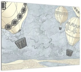 Obraz - Balony nad miastem, zimne odcienie (70x50 cm)