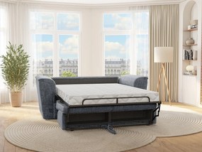 Kanapa 3-osobowa rozkładana typu express z tkaniny teksturowanej antracytowej szarości - Powierzchnia spania na szerokich listwach 140 cm - Materac 14 cm - RIZORA