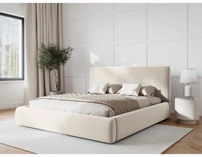 Beżowe tapicerowane łóżko dwuosobowe ze schowkiem i stelażem 160x200 cm Colonel – Cosmopolitan Design
