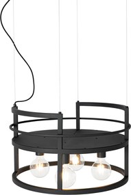 Industrialna lampa wisząca czarna z półką okrągłą 4-światłowa - Cage Rack