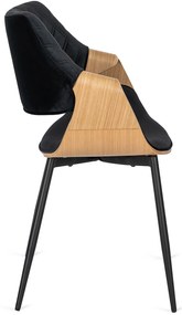 Zestaw Stół Okrągły LINO 100 cm Dąb Złoty/Czarny i 4 Krzesła Tapicerowane z Drewna Giętego DAKOTA Czarne/Dąb Złoty Welurowe Loft