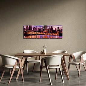 Obraz miasta nocą (z zegarem) (90x30 cm)