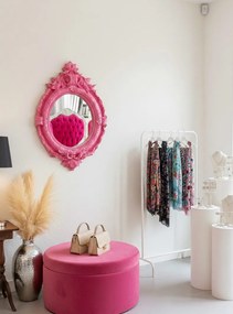 Lustro owalne, rama rózowa, styl barok.