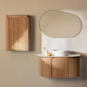 Zestaw Mebli Łazienkowych Z Drewna Carsone Naturalna & Naturalna & Okrągły Ceramiczny Biały Ø40 Cm Lenka & Owalna - Sklum