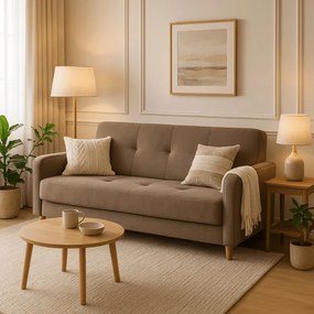 Sofa z Funkcją Spania CUBA Rozkładana Wersalka Dwuosobowa Beżowa Nowoczesna do Salonu