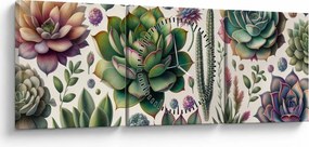 Obraz - Sukulenty (z zegarem) (90x30 cm)