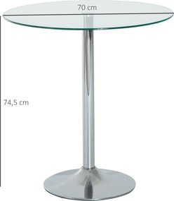 HOMCOM Okrągły Stół Jadalniany ze Szkłem, Metalowa Konstrukcja, Kolor Srebrny