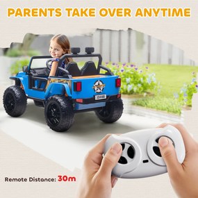 AIYAPLAY Pojazd elektryczny dla dzieci, akumulator 12V, z fotelem rodzic-dziecko, zdalnie sterowany, muzyka, klakson, światła LED, 3-8 lat, niebieski