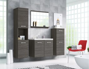 meble łazienkowe, zestaw wiszący do łazienki z umywalką, lustrem i 2 słupkami, bodega mat