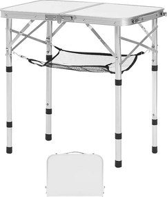Stół Kempingowy SucceBuy Składany 60x40 cm, Lekki i Kompaktowy Przenośny Stolik Boczny, z Aluminium MDF, Wysokość Regulowana, na Piknik, Srebrny