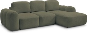 Zielony rozkładany/ze schowkiem narożnik z materiału bouclé (prawostronny/z szezlongiem) Montaigne – Bobochic Paris