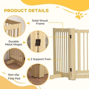 PawHut Wolnostojąca bramka dla psów 4 panele elastyczna drewniana 204x36x75 cm naturalny kolor | Aosom PL