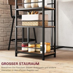 HOMCOM 3-częściowy zestaw do jadalni z ladą barową i 2 krzesłami, Mały zestaw kuchenny z bocznymi półkami, MDF, metal, czarny