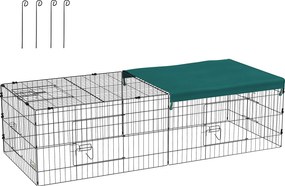 PawHut Wybieg dla małych zwierząt, wybieg na zewnątrz dla królików karłowatych, 185 x 75 x 50 cm, Zielony + Czarny