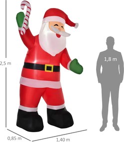 HOMCOM Nadmuchiwana dekoracja świąteczna z postacią w czerwonym stroju 243 cm z laską cukrową, oświetlenie LED | Aosom PL