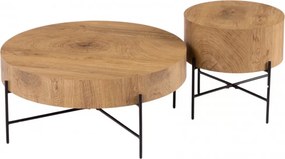 Zestaw stolików kawowych okrągłych Liviano 80 i 45 cm - dąb naturalny / czarny