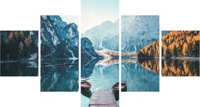 Obraz - Łodzie na jeziorze Braies (125x70 cm)