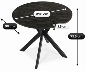 Stół Okrągły LAUREN 90 cm Czarny Loft Nowoczesny