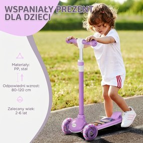 AIYAPLAY hulajnoga dziecięca, koła LED, płynna jazda, regulowana wysokość, tworzywo sztuczne, stal, fioletowy