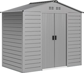 Outsunny 2,1 x 1,3 m Szopa Ogrodowa, Schowek na Narzędzia ze Stali, Zamykane Drzwi, 4 Otwory Wentylacyjne, Szary