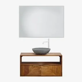 Zestaw Mebli Łazienkowych Z Drewna Mango Baty Drewno Mango & Okrągły Szary Cement Ø40 Cm Tarsis & Prostokątna Lampa - Sklum