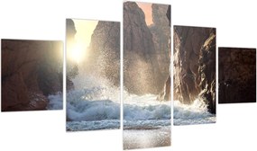 Obraz - Skały i fale oceanu (125x70 cm)