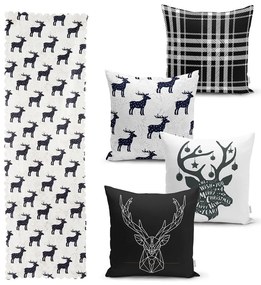 Zestaw 4 świątecznych poszewek na poduszki i bieżnika Minimalist Cushion Covers Reindeer and Stars