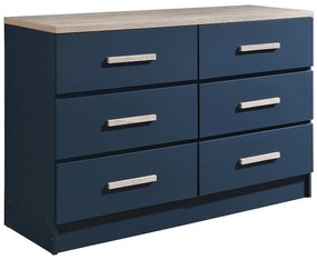Komoda z 6 szufladami - Niebieski i naturalny - SKAIDO